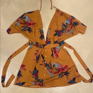 Backless Floral Mini Dress with Tie